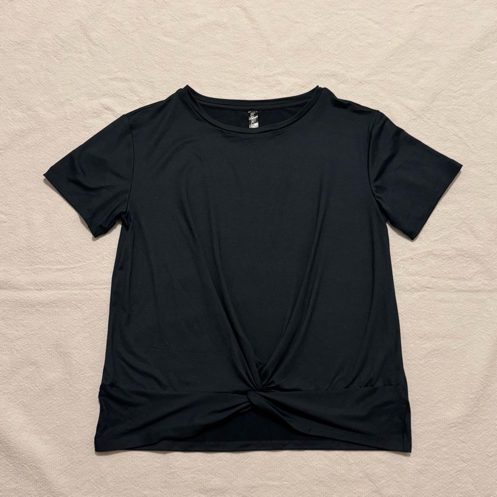 Lukka Lux Women's Size Medium Stretchy Black Top with Sewn-In Knot-Front Waist